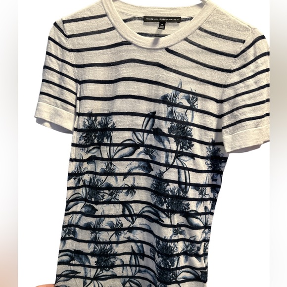 (EUC) White House Black Market Floral Striped Crew Neck Sweater Tee - Picture 5 of 5
